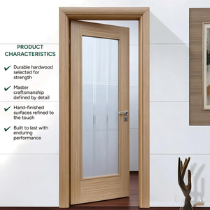 Puerta de habitación de hotel GA-01G de estilo francés clásico, tamaño personalizado, núcleo sólido de madera noble con vidrio. - Product Image 3