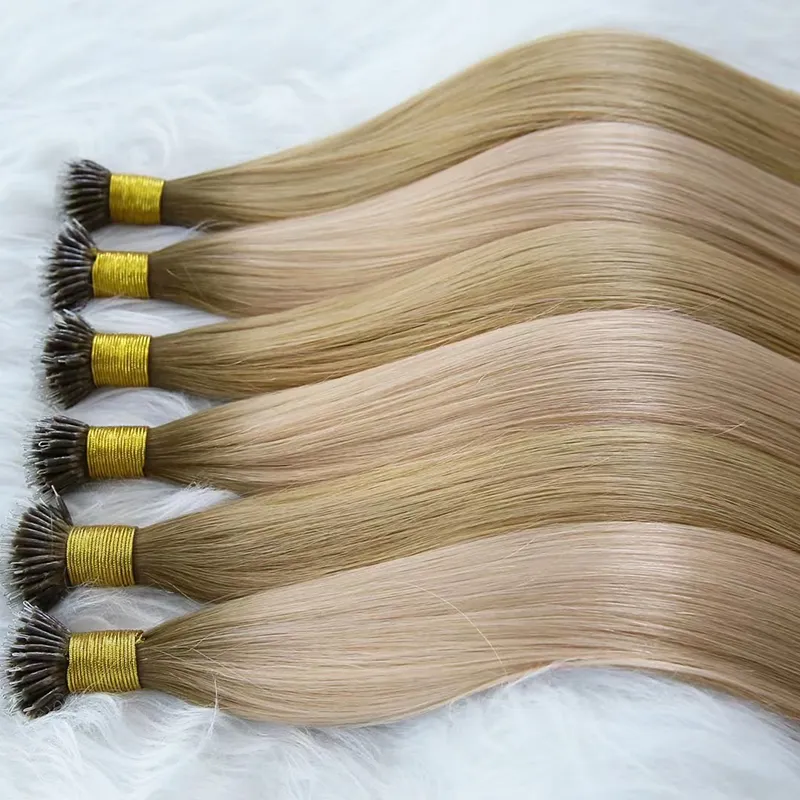 Wholesale Best quality European Customized color cuticle Nano ring tip hair 100% remy Human Hair Extensions