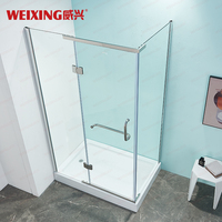 Cabine de douche rectangulaire en verre trempé avec porte à charnières en acier inoxydable et aluminium, installation facile