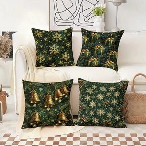 Kar taneleri, hediyeler, çanlar ve dikenli çalılar içeren Noel yastıkları, şenlikli tatil dekorasyonu için. - Product Image 2