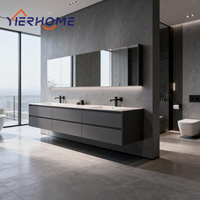 YIERHOME Meuble-lavabo mural moderne gris avec miroir, double vasque, robinet et lavabo en céramique, garantie 5 ans, pour la maison