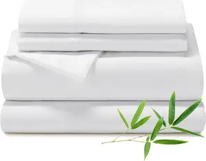 100% Organic Bamboo-Rayon Sheets Queen Size White 300 Thread Count Oeko-TEX Certified Luxury Silky Feel Hotel Bedding