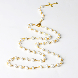 Set di Rosari Classici con Perline in Vetro Bianco e Collane con Perline Placcate <span class=keywords><strong>Oro</strong></span> per Regalo Cattolico - Product Image 6