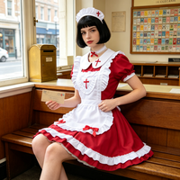 Disfraz de Anime Maid Cosplay, Vestido Rojo y Blanco, Estilo Lolita Dulce, Disfraz para Fiesta de Halloween, Vestido Elegante para Mujer
