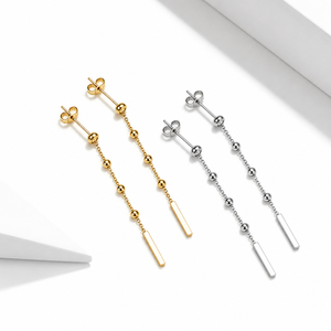 Pendientes de Cadena con Barra Redonda y Dijes, Acero Inoxidable, Chapado al Vacío en Oro de 14K - Product Image 1