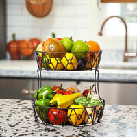 Panier à fruits en fil métallique simple à 2 niveaux de grande capacité, panier de rangement pour fruits et légumes pour la cuisine domestique