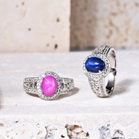 Anneau en argent pour femmes C483R, bague en zircon cubique, bras creux, étoile de laboratoire, rubis 925, vente en gros