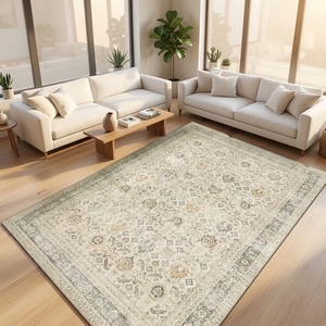 Hedwior Waschbarer 4x6 Polyester Kunstfell Blumen Boho Vintage Rutschfester Niedrigfloriger Teppich Polsterung für Wohnzimmer Schlafzimmer Kinderzimmer - Product Image 1