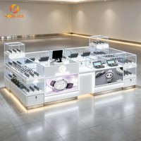Vitrine d'exposition de montres blanche moderne sur mesure avec éclairage LED et kiosque en verre pour centre commercial