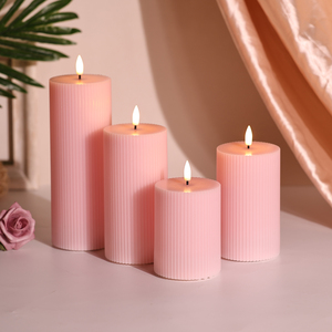 Candele Votive a LED Tremolanti 3D Effetto Fiamma Reale Rosa a Colonna di Matti, con Telecomando, in Cera di Paraffina, per Diwali e Casa - Product Image 5