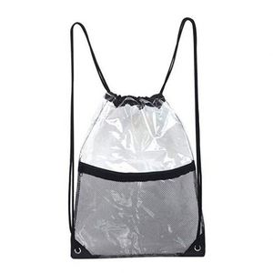Customized Waterproof Clear Pvc <b>Backpack</b> Transparent Gym Stadium Approved <b>Drawstring</b> Bags With Pocket Unisex Bag - Product Image 1