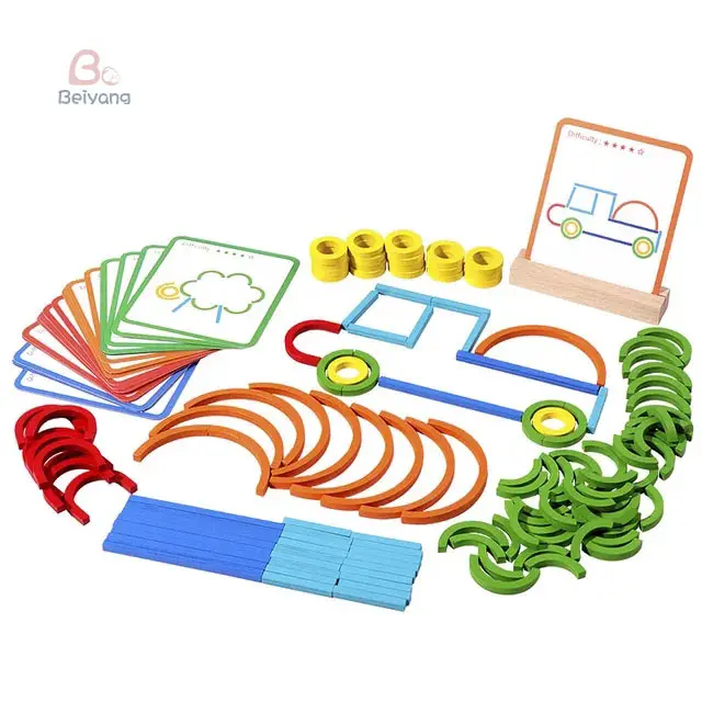 창의적인 나무 막대 및 고리 퍼즐 지능 게임 몬테소리 아동 조기 교육용 장난감 어린이 3 세용