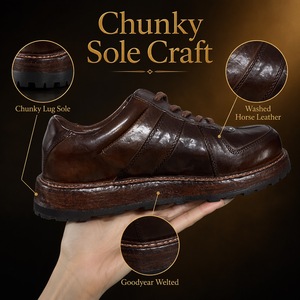 Zapatos de Caminar para Hombre con Parte Superior de Cuero de Caballo Lavado, Entresuela de Cuero Genuino, Resistentes a Impactos, Cierre con Cordones, Diseño Casual de Caña Baja - Product Image 2
