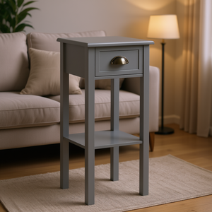 DB 2-Tier <b>Side</b> Table With Drawer Gray End Table For Living Room Or Bedroom - Product Image 2