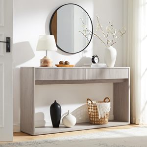 SENYU Modern Alder <b>White</b> Wood Console Table 63inch Wide with <b>Storage</b> <b>Drawers</b> for Living Room Furniture - Product Image 1