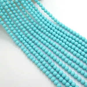 Wholesale 3mm beaded light blue synthetic turquoise round stone jewelry loose bead for necklace making