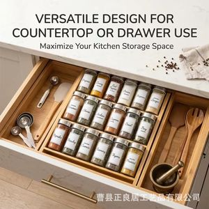 Wooden <b>Spice</b> <b>Rack</b> 3 Tier 14.5in Height Airtight <b>Jars</b> Kitchen Countertop Organizer - Product Image 4