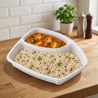 Plateau en polypropylène 2 CP blanc/noir/rouge, capacité 200g, qualité alimentaire, personnalisable, gamme de plateaux et de barquettes pour la restauration