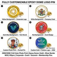 Épinglette ronde personnalisée plaquée or avec dôme en époxy et impression couleur intégrale |   Badge promotionnel avec logo d'entreprise OEM