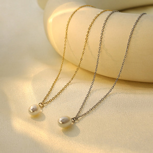 Faux Pearl Pendant Necklace 316 Stainless Steel Gold Clavicle Chain Women's Everyday Wear - Product Image 2
