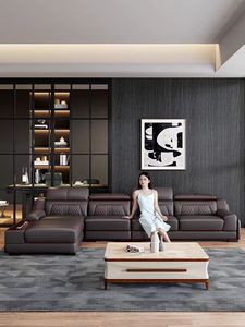Juego de Sofás Seccionales de Cuero Italiano para Apartamentos Grandes, con Estación de Carga, Altavoces, Portavasos, Reposacabezas Ajustables, para Sala de Estar Moderna - Product Image 2