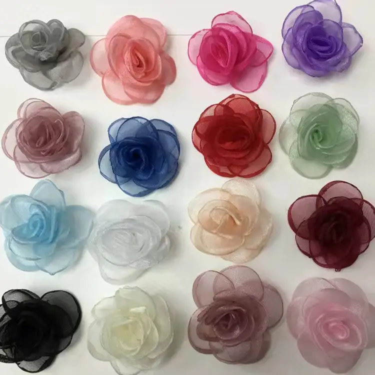 Factory Cheap Price Decorative Flower 3D Handmade Chiffon Fabric Flower Accessories For Clothing And Headbands