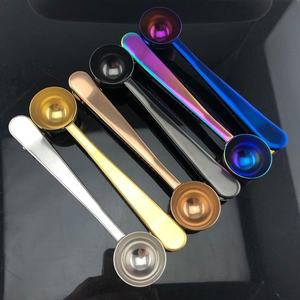 Cucchiaio dosatore per caffè in acciaio inossidabile con manico lungo 2 in 1, capacità 15 ml con clip di chiusura, strumento a doppio uso - Product Image 4