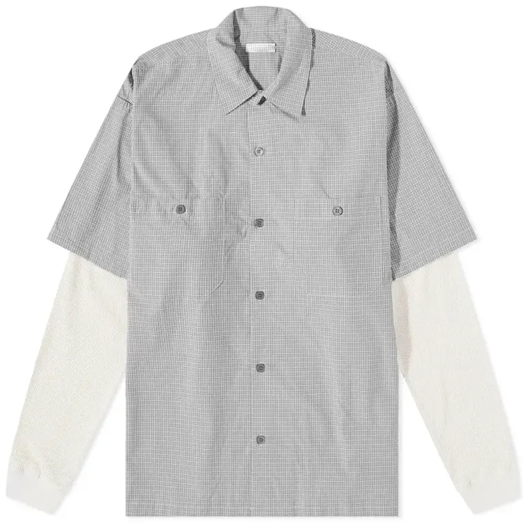 Double Layered CHECK SHIRT Plaid Custom Men Chest Pockets Long Sleeve T Shirt For men
