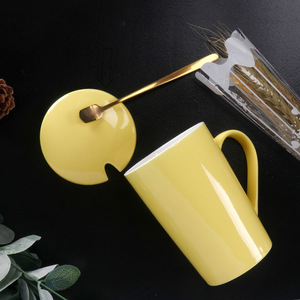 Nordic Style Ceramic <b>Mug</b> With Lid And Spoon Solid Color Home Coffee <b>Tea</b> Cup For Gift Use - Product Image 4