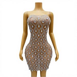 Novance Y3893-B Vestido de Fiesta Mini sin Tirantes con Cuentas de Cristal y Cintura Baja, Silueta en A, Sexy, para Chicas, Nuevo - Product Image 2