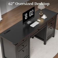 Bureau d'étude informatique transfrontalier noir de style minimaliste à double tiroir avec rangement fermé, sans peinture, idéal pour la maison