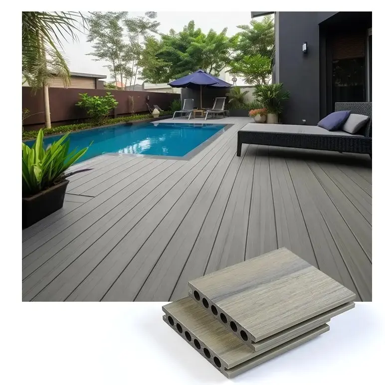 BAIJIN Wholesale Square Holes WPC Outdoor Decking UV Resistance Grooves Hollow Deck Planks for Garden Backyard