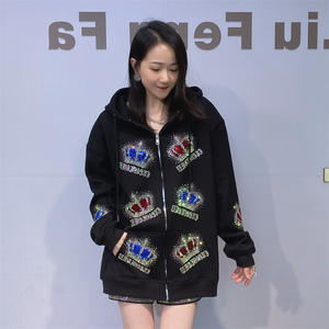 <span class=keywords><strong>Sudadera</strong></span> <span class=keywords><strong>con</strong></span> capucha Unisex de talla grande <span class=keywords><strong>con</strong></span> diamantes de imitación, chaqueta para otoño e invierno <span class=keywords><strong>con</strong></span> cremallera de lana gruesa, Top holgado, traje largo 0565 - Product Image 6