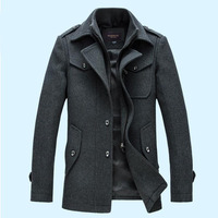 Manteau en Laine Homme Automne Hiver, Pardessus Business avec Col Tailleur, Motif Trench Brodé en Tissu Tricoté