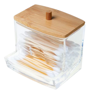 Contenedor organizador de brotes de algodón acrílico de diseño moderno al por mayor dispensador de hisopo de baño Q-tip con tapa para almacenamiento de alimentos - Product Image 1
