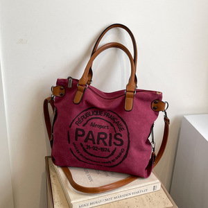 Sac fourre-tout en toile robuste avec grand logo rétro, bandoulière réglable, imprimé vintage <span class=keywords><strong>Paris</strong></span>, sac bandoulière élégant pour femme - Product Image 6