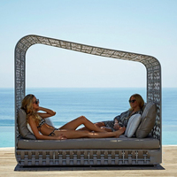 Outdoor Aluminium Rattan Sunbed Lounger Daybed mit Baldachin