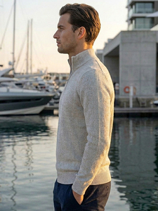 Versatile Quality Rib Knitted Clothes 100% Organic Cotton 7GG Mens <b>Zip</b> <b>Up</b> <b>Cardigan</b> - Product Image 3