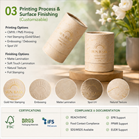 Caja de Embalaje de Tubo de Papel Kraft Ecológica Personalizada de Cualquier Tamaño con Tapa para Perfume, Cosméticos, Velas, Té, Café, Regalos