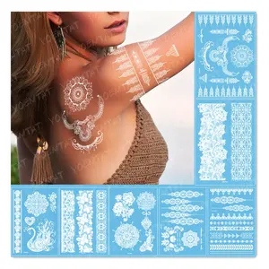 2023 disegni di hennè adesivi per tatuaggi temporanei bianchi personalizzati più economici per il corpo di nozze