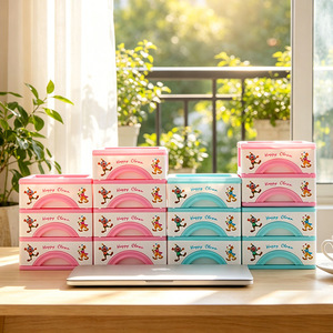 Happy Clown Desktop Organizer Multi Layer Drawer Storage Cabinet Pink And Blue Color Blocking Rectangle Standing Type - Product Image 2
