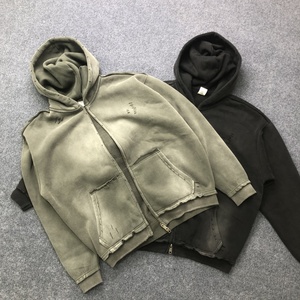 <span class=keywords><strong>Felpa</strong></span> con cappuccio <span class=keywords><strong>oversize</strong></span> da uomo con zip, stile vintage, lavaggio acido, pesante 400gsm, effetto distressed, tinta unita, casual, alla moda, all'ingrosso - Product Image 5