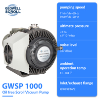 GWSP1000 Pompe à vide électrique à défilement pour revêtement à faible bruit haute pression 20L/s (60Hz) 17L/s (50Hz) sans huile 1 pa