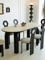 Ensemble de table à manger ovale en pierre, style antique, base en bois, six places, meubles pour appartement, hôtel, villa