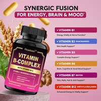 Complément alimentaire certifié GMP, marque privée OEM, végétalien, haute puissance, 12 en 1, capsules de complexe de vitamine B pour l'énergie et le soutien cérébral