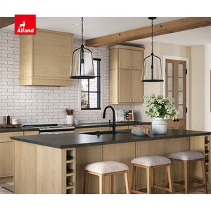 Allandcabinet Armoire de cuisine solide symétrique Portes de style shaker mince avec surplomb de comptoir en quartz noir brillant Isalnd - Product Image 6