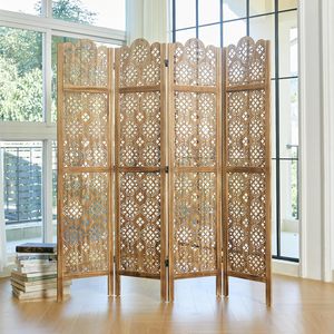 <span class=keywords><strong>Paravent</strong></span> pliant Art Déco de 689 pouces à <span class=keywords><strong>4</strong></span> <span class=keywords><strong>panneaux</strong></span>, écrans d'intimité sculptés, cloison décorative pour maison, bureau, restaurant, chambre (Foncé) - Product Image 6
