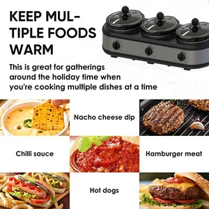 1.5 Quart Triple <strong>Slow</strong> <strong>Cooker</strong> Upgrade and Buffet Server, <strong>Small</strong> Mini <strong>Slow</strong> <strong>Cooker</strong> with 3 Ceramic Cooking Pots and Glass Lids Spoons - Product Image 3