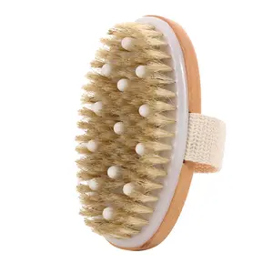 High Quality oval natural Wooden Scrub Bath Massage exfoliating shower Brush dry body brush Boar Bristles silicone massage dot