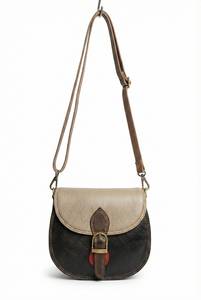 Vintage Genuine Leather Crossbody Mini Sling <b>Bag</b> With <b>Buckle</b> Closure Black And Beige Two-Tone Design All Seasons Style - Product Image 4